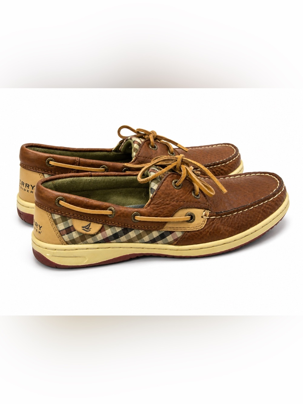 Sperry Top-Sider Women’s Size 9M Brown Leather Plaid Boat Shoes Leather Loafers